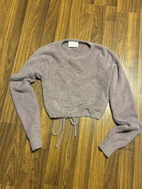 Art Class Target Purple Fuzzy Cropped Long Sleeve Top and Shorts Set